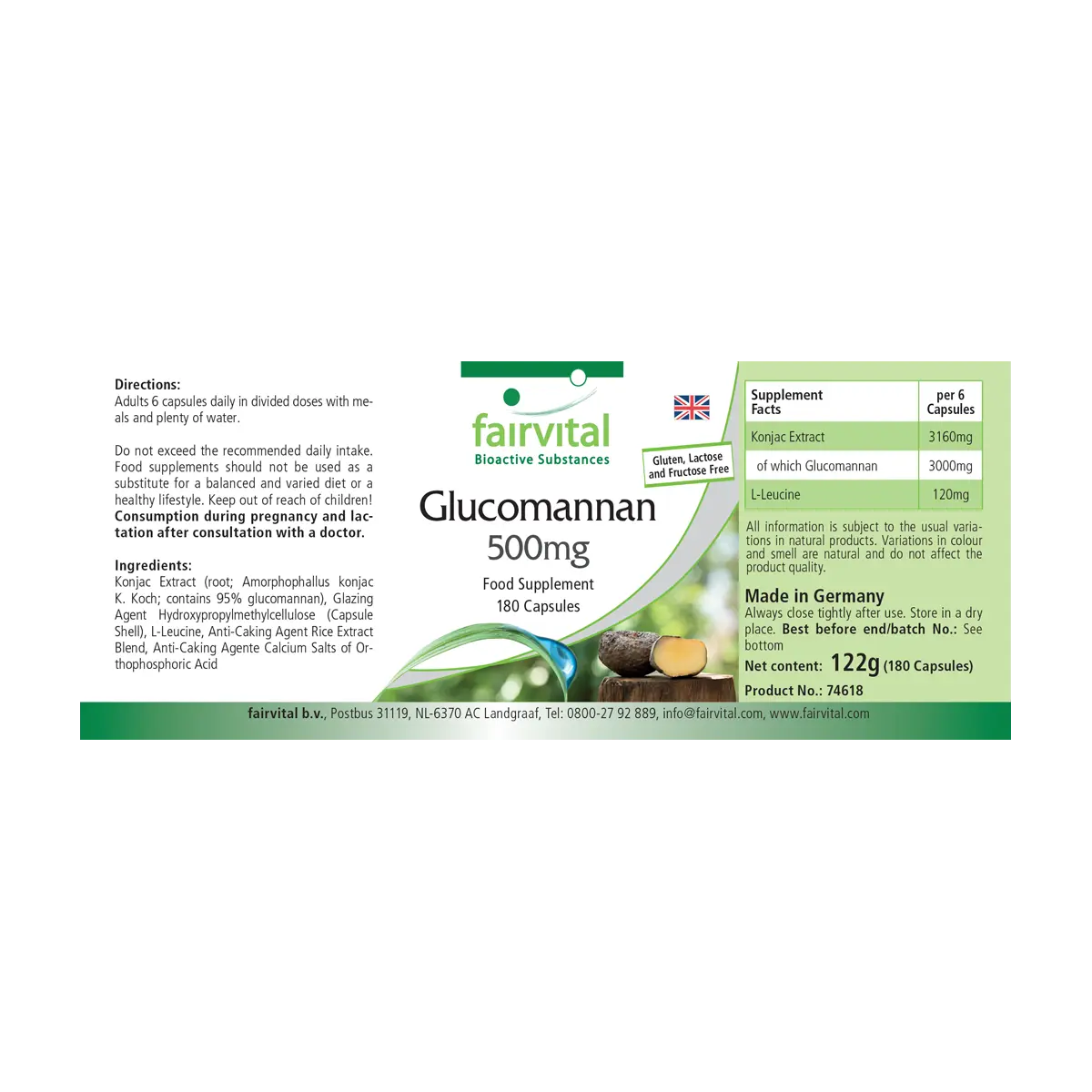 Glucomanano 500mg - 180 Cápsulas Glucomanano 500mg - 180 Cápsulas