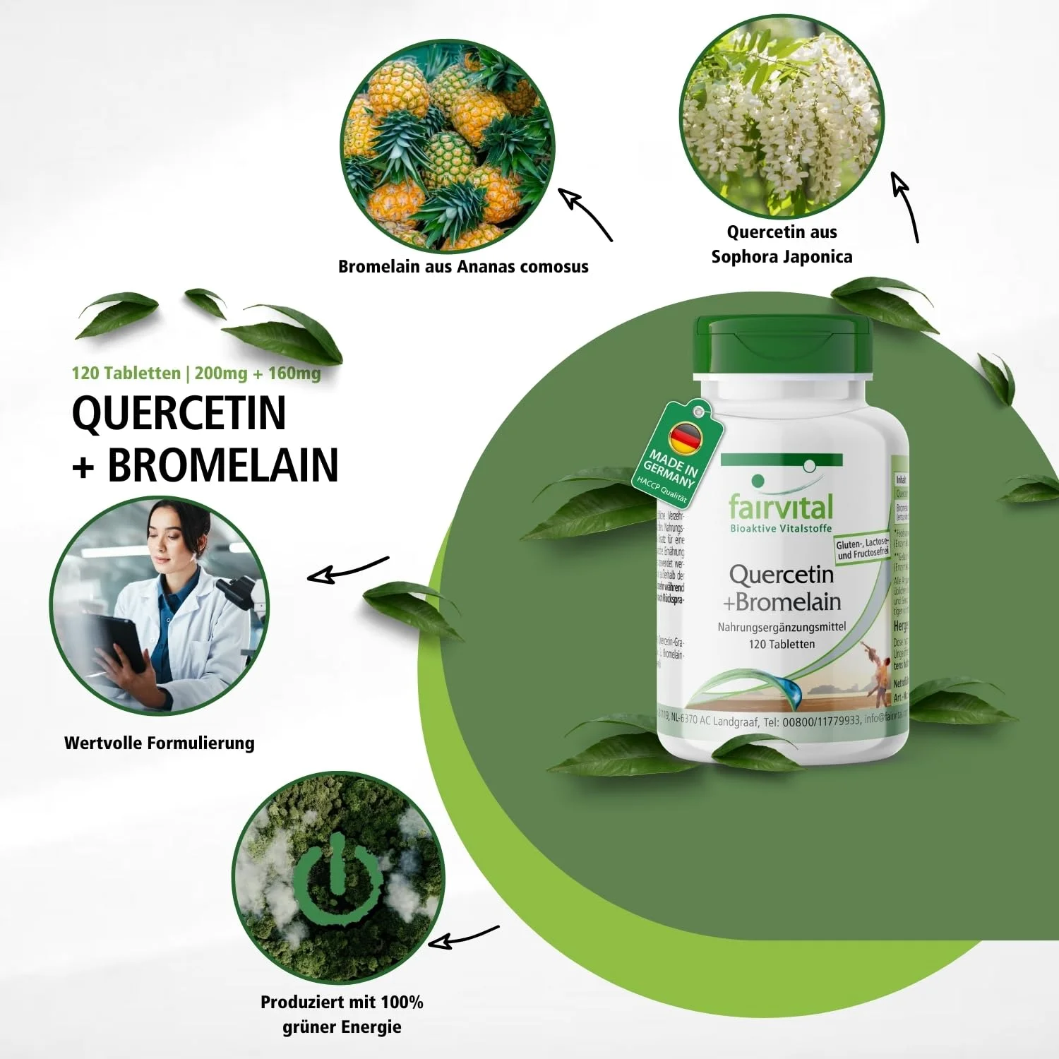 Quercetin + Bromelain - 120 Tablets - High Dose and Vegan | Fairvital