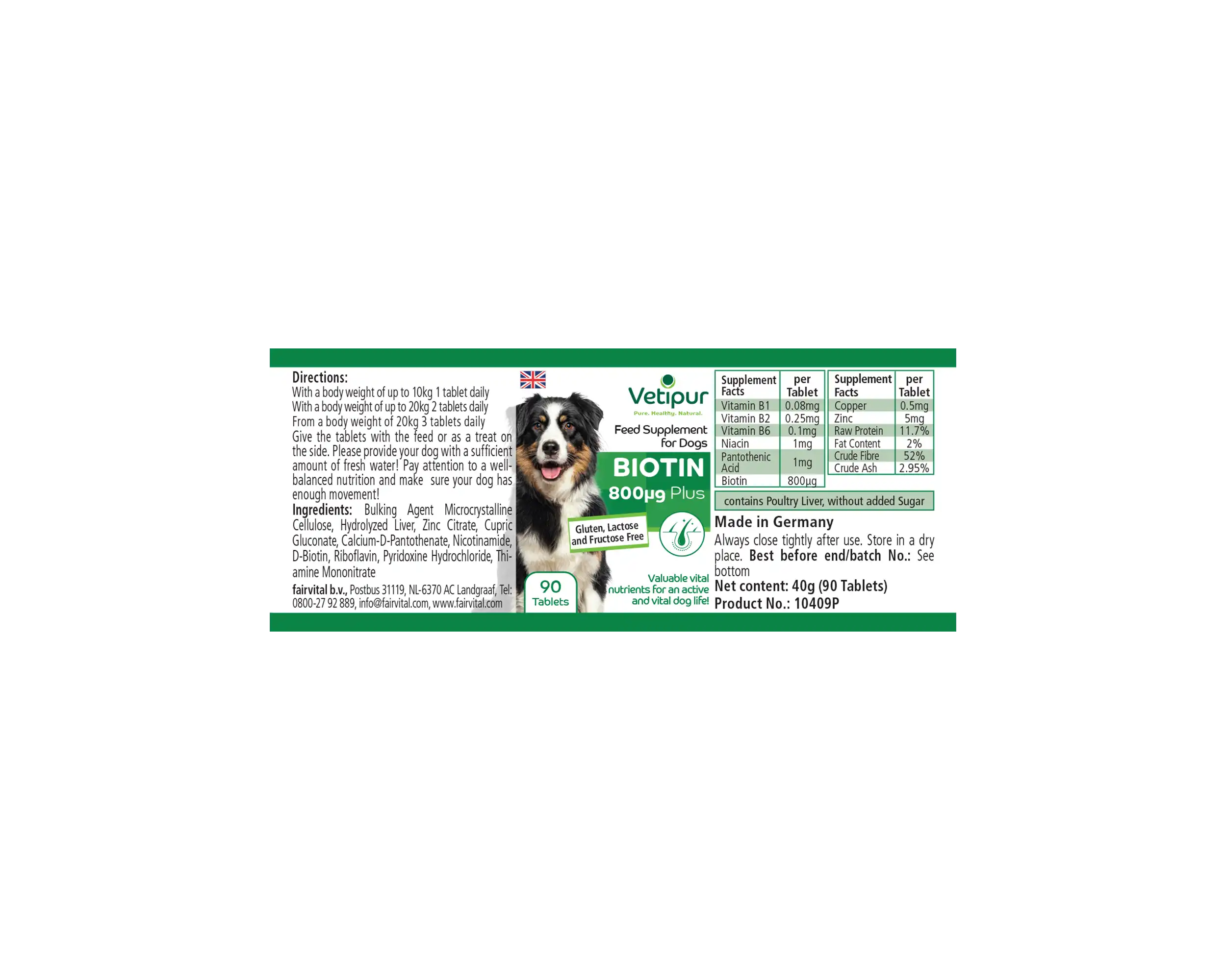 Biotin 800µg with vital substances - 90 tablets for dogs | Vetipur