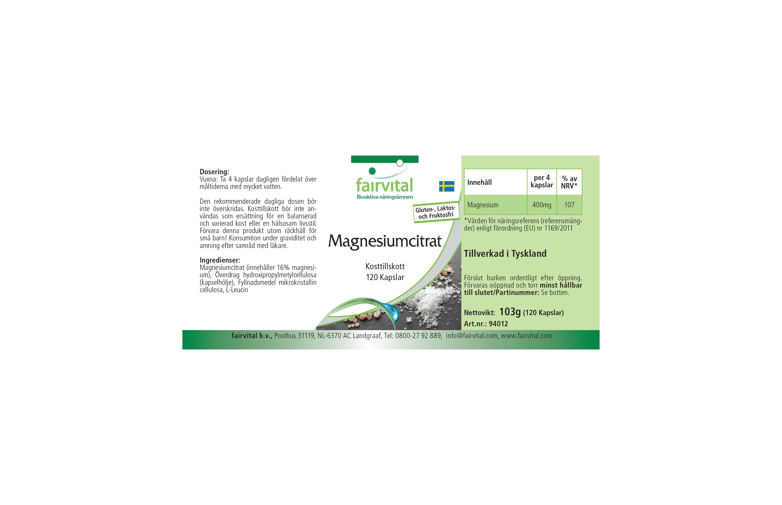 Magnesiumcitrat-120 Kapseln-Vegan | Fairvital