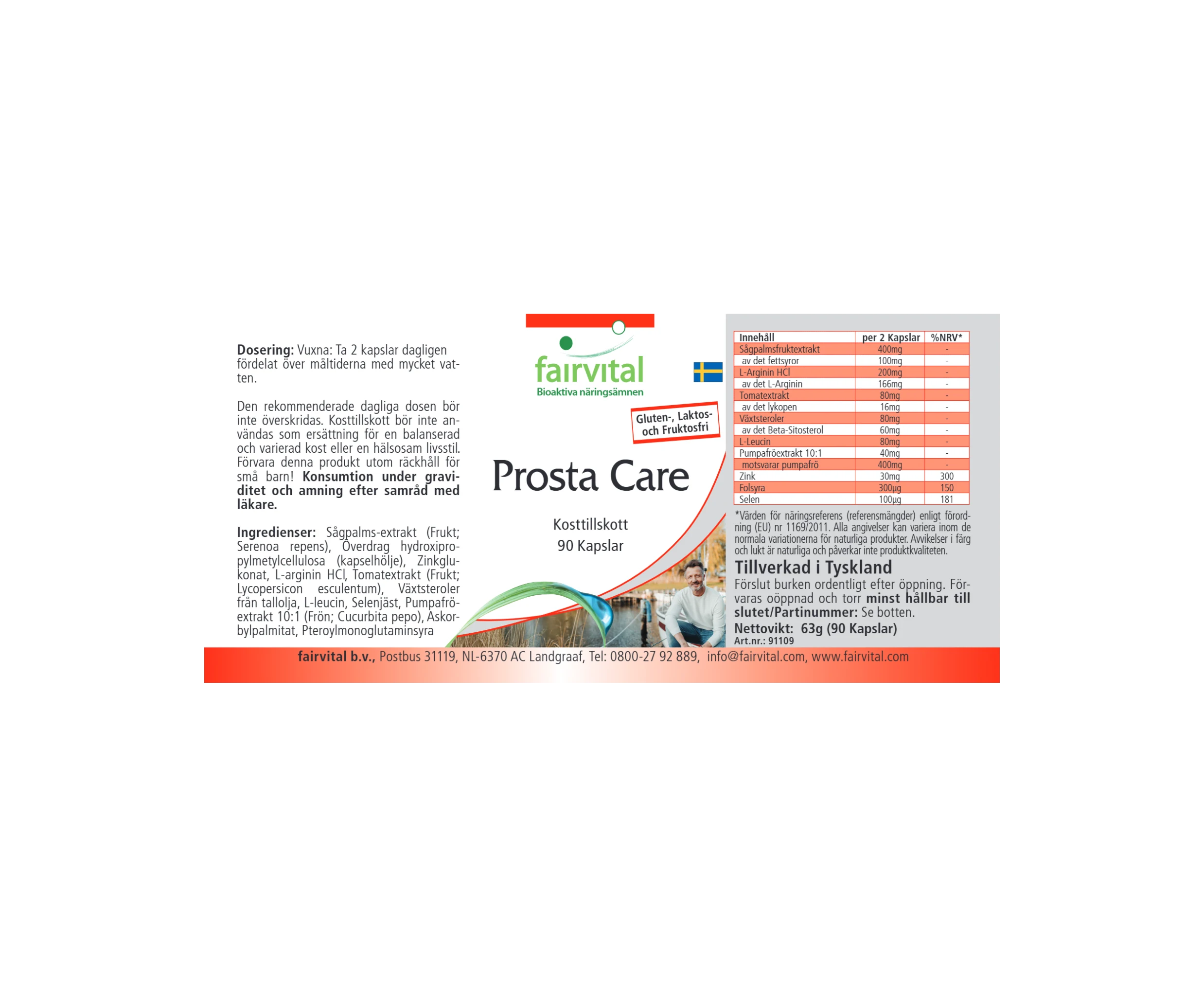 Prosta Care - 90 capsule - con zinco, selenio, licopene e molto altro - Ad alto dosaggio e vegano | Fairvital