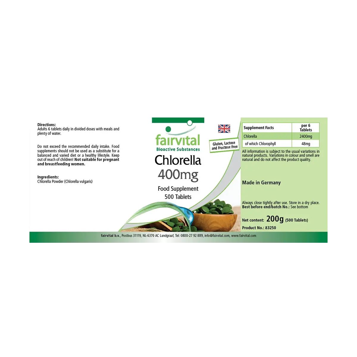 Chlorella 400mg - 500 Tabletten - 100% Chlorella-Algenpulver (Chlorella vulgaris) - Hochdosiert und Vegan | Fairvital Chlorella 400mg - 500 Tabletten - 100% Chlorella-Algenpulver (Chlorella vulgaris) - Hochdosiert und Vegan | Fairvital