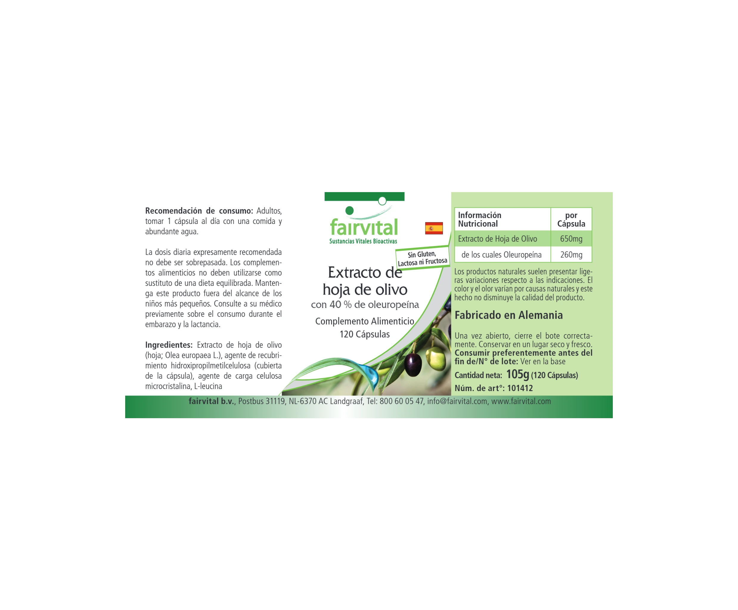 Olivenblatt-Extrakt mit 40% Oleuropein - 120 Kapseln - vegan | Fairvital
