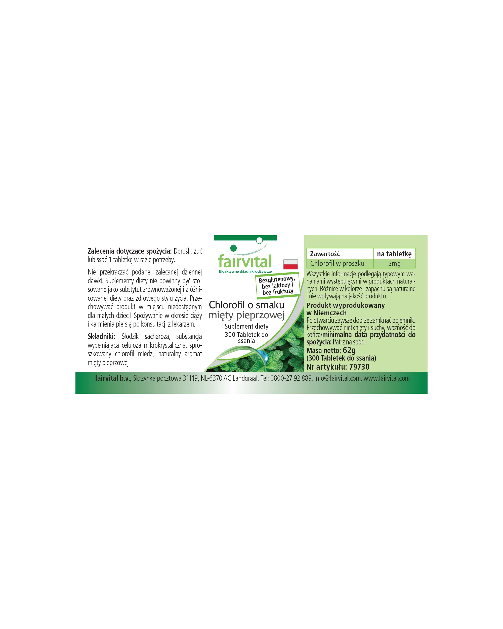 Chlorophylle avec Arôme de Menthe - 300 Comprimés à mâcher - végan | Fairvital