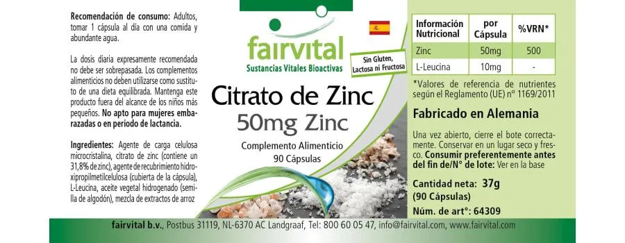 Zinkcitrat mit 50mg Zink - für Immunsystem, Haare, Haut, Sehkraft uvm. - Vegan | Fairvital Zinkcitrat mit 50mg Zink - für Immunsystem, Haare, Haut, Sehkraft uvm. - Vegan | Fairvital