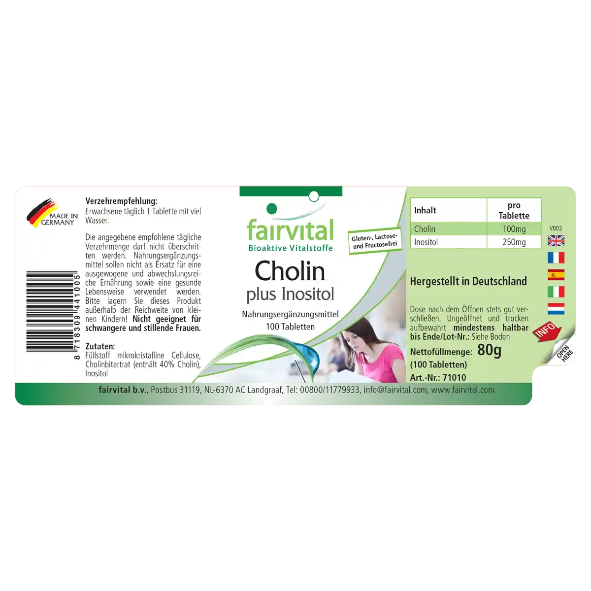 Cholin plus Inositol - 100 Tabletten - für Leberfunktion und Fettstoffwechsel - Hochdosiert und Vegan | Fairvital Cholin plus Inositol - 100 Tabletten - für Leberfunktion und Fettstoffwechsel - Hochdosiert und Vegan | Fairvital