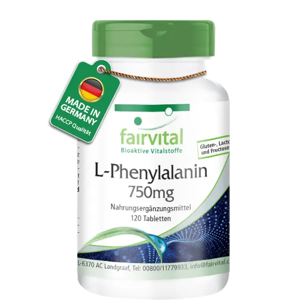 L-Phenylalanin 750mg - 120 Tabletten - Hochdosiert - Vegan - essentielle Aminosäure | Fairvital L-Phenylalanin 750mg - 120 Tabletten - Hochdosiert - Vegan - essentielle Aminosäure | Fairvital