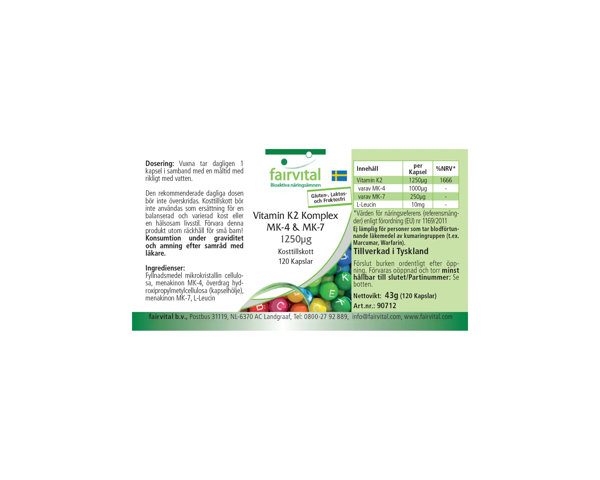 Vitamin K2 Complex MK-4 & MK-7 1250µg - 120 Capsules
