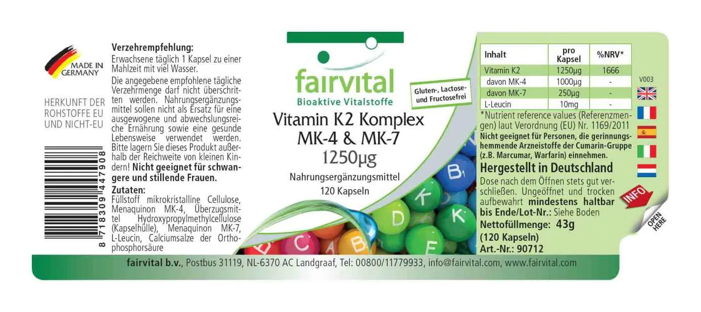 Vitamin K2 Komplex MK-4 & MK-7 1250µg