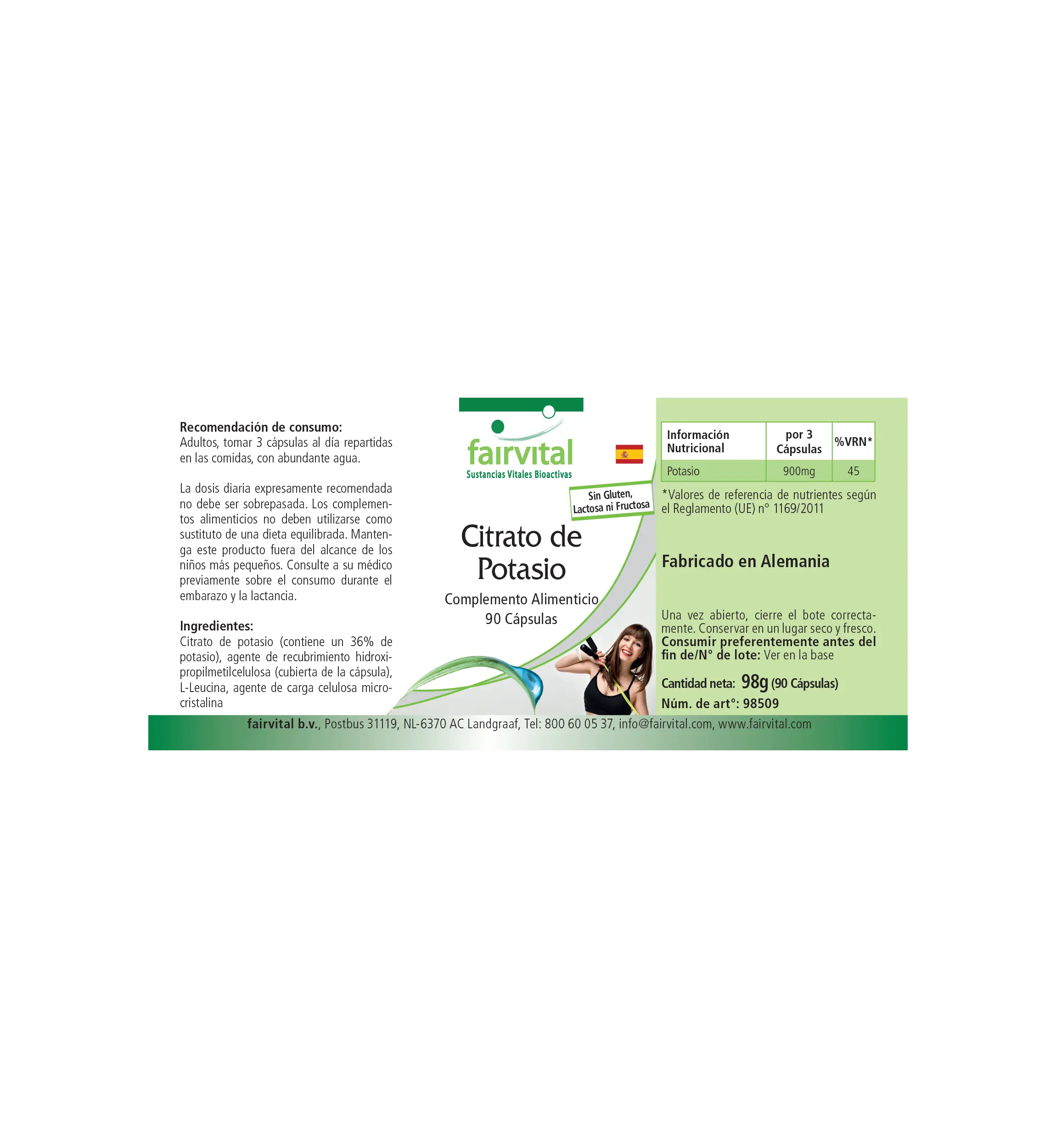 Citrate de potassium 900 mg - 90 gélules - pour le système nerveux, la fonction musculaire et la pression artérielle - vegan | Fairvital