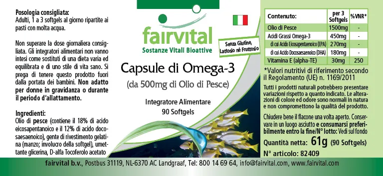 Omega-3-Kapseln aus 500mg Fischöl - 90 Softgels - für Blutdruck, Herz und Zellschutz | Fairvital Omega-3-Kapseln aus 500mg Fischöl - 90 Softgels - für Blutdruck, Herz und Zellschutz | Fairvital