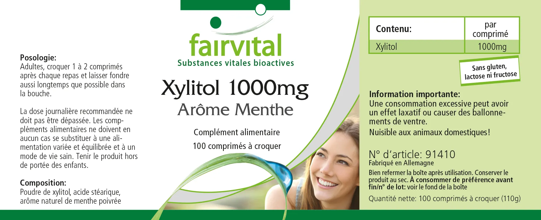 Xylitol 1000mg mint flavoured - 100 chewable tablets Xylitol 1000mg mint flavoured - 100 chewable tablets