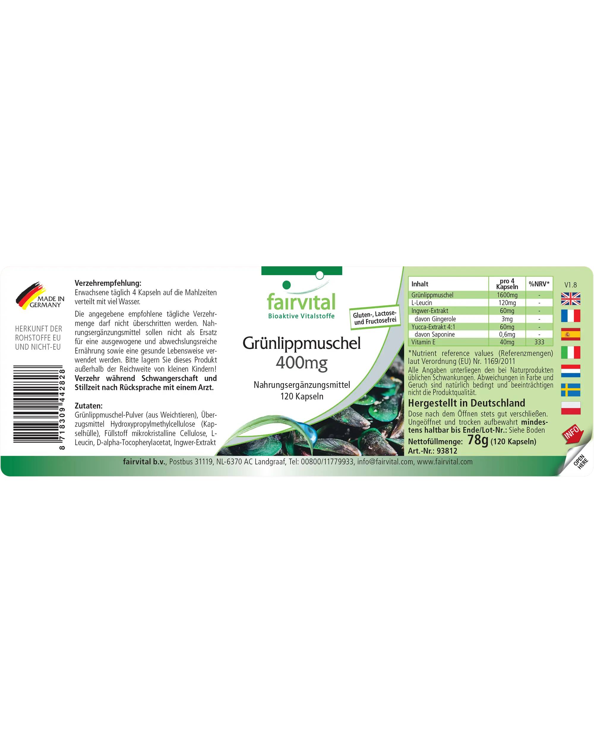 Mejillón de labios verdes 400 mg - 120 cápsulas