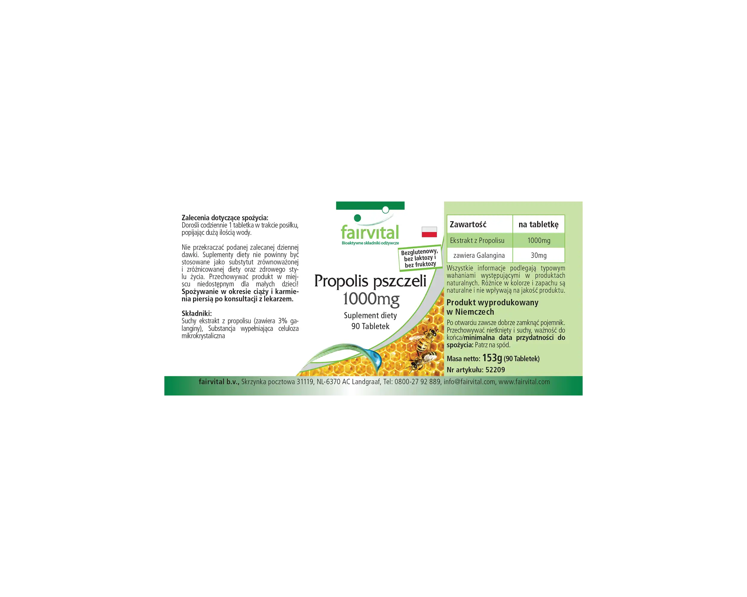 Bee Propolis 1000 mg – 90 tablets – Natural bee resin extract – 3% galangin – High dosage | Fairvital