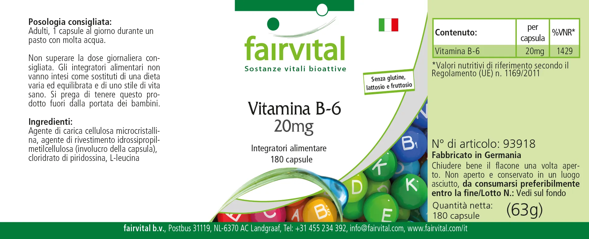 Vitamin B-6 20mg-180 Kapseln-Pyridoxinhydrochlorid-Hochdosiert & Vegan | Fairvital Vitamin B-6 20mg-180 Kapseln-Pyridoxinhydrochlorid-Hochdosiert & Vegan | Fairvital