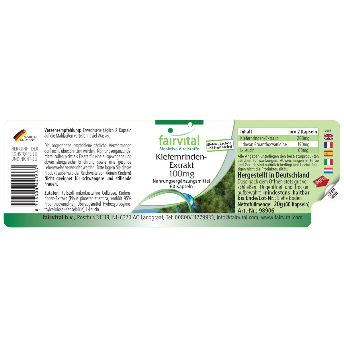Kiefernrinden-Extrakt 100mg- 60 Kapseln - 95% Proanthocyanidine - VEGAN | Fairvital Kiefernrinden-Extrakt 100mg- 60 Kapseln - 95% Proanthocyanidine - VEGAN | Fairvital