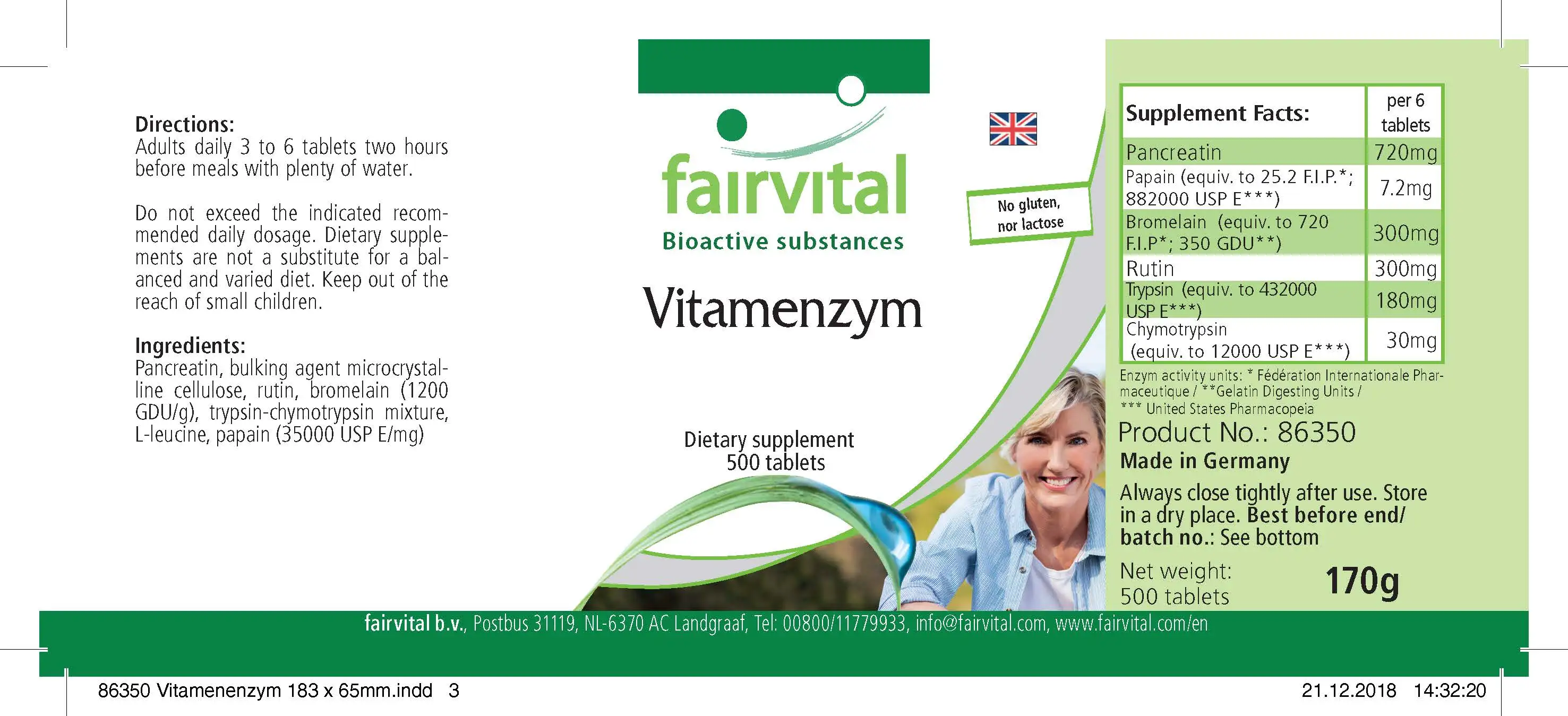 Vitamenzym - 500 Tabletten - mit Pankreatin, Papain, Bromelain, Rutin, Trypsin uvm. | Fairvital Vitamenzym - 500 Tabletten - mit Pankreatin, Papain, Bromelain, Rutin, Trypsin uvm. | Fairvital
