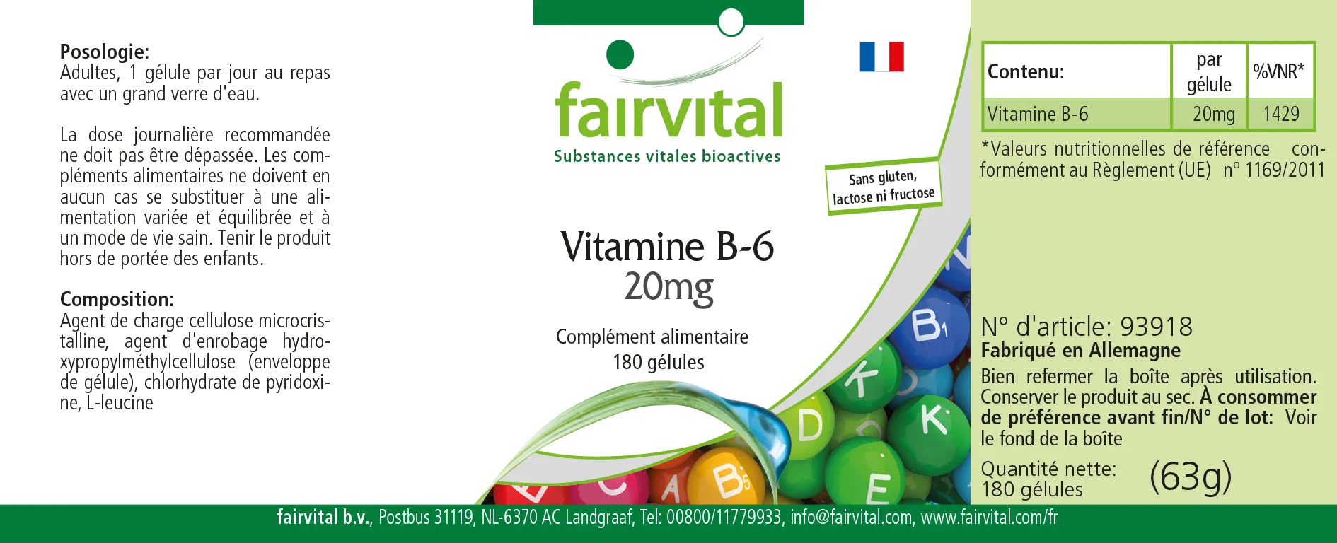 Vitamin B-6 20mg-180 Kapseln-Pyridoxinhydrochlorid-Hochdosiert & Vegan | Fairvital Vitamin B-6 20mg-180 Kapseln-Pyridoxinhydrochlorid-Hochdosiert & Vegan | Fairvital