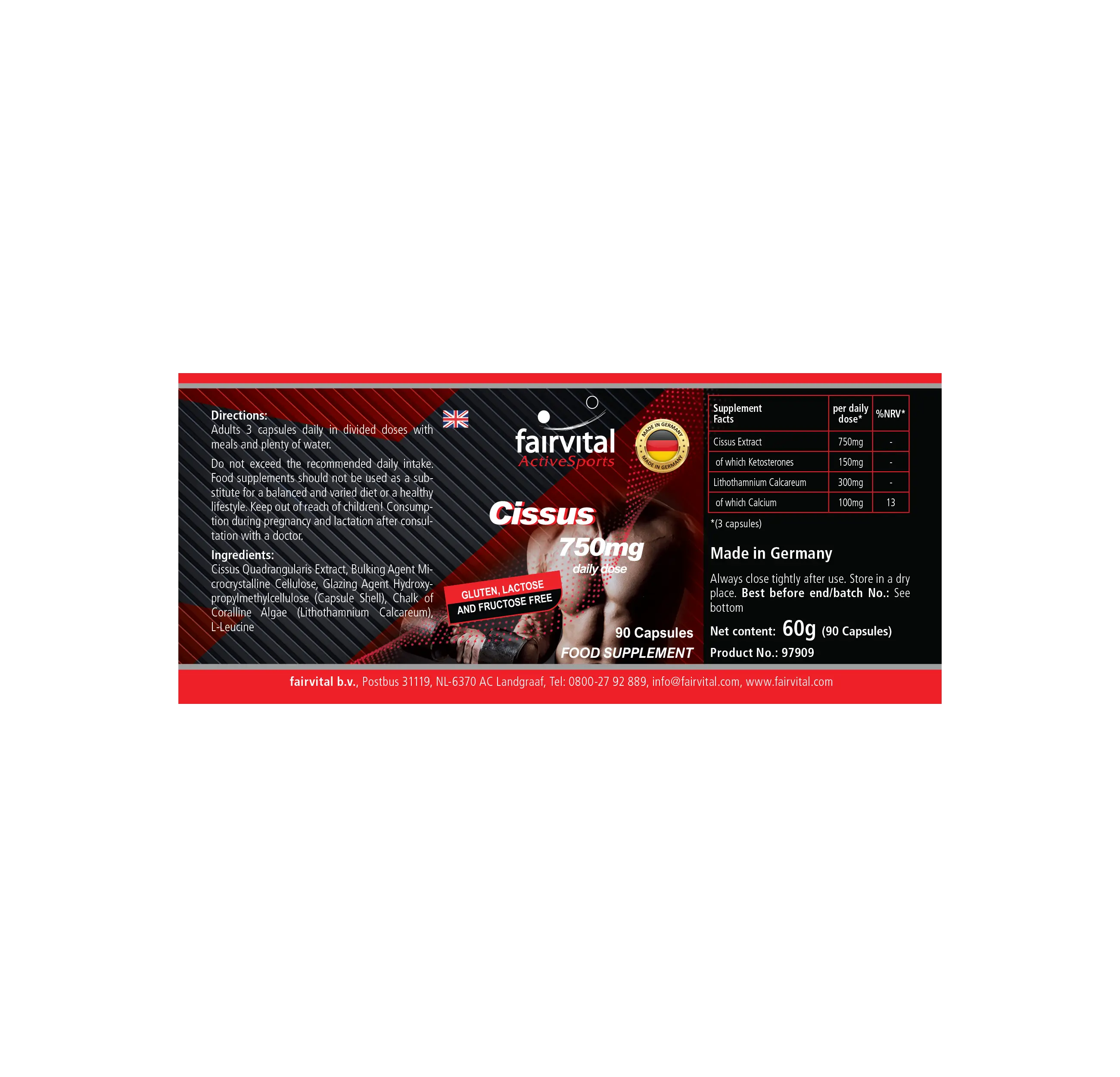 Cissus 750 mg - 90 cápsulas - Cissus Quadrangularis - con calcio - vegano | Fairvital