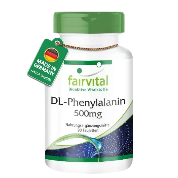 DL-Phenylalanin 500mg - 90 Tabletten - DLPA - Hochdosiert und Vegan | Fairvital DL-Phenylalanin 500mg - 90 Tabletten - DLPA - Hochdosiert und Vegan | Fairvital