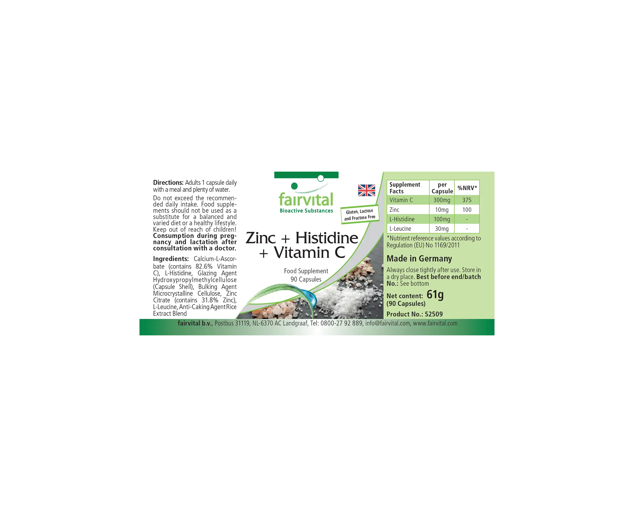 Zinc + Histidina + Vitamina C - 90 Cápsulas