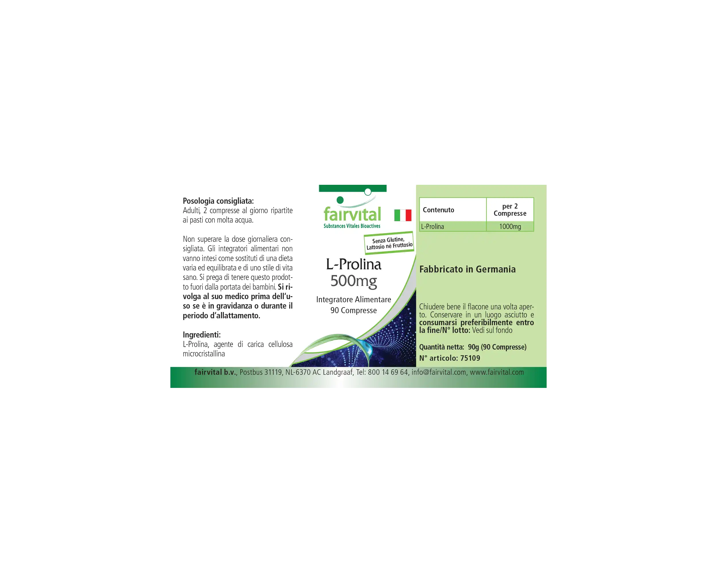 L-Prolin 500mg - 90 Tabletten - Aminosäure - Hochdosiert und Vegan | Fairvital