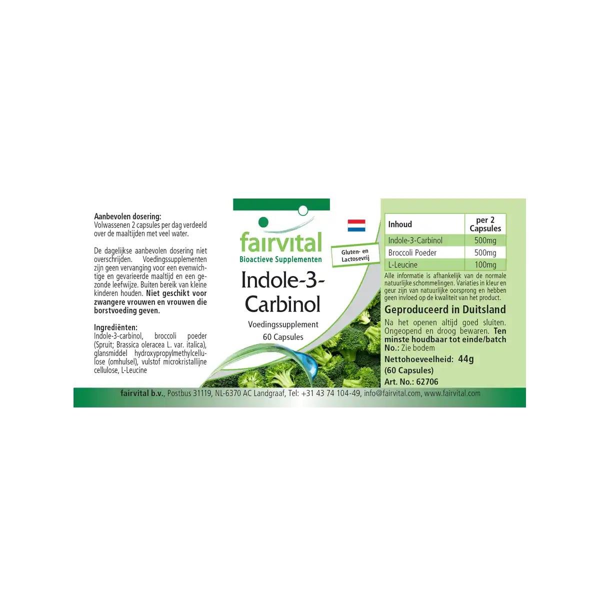 Indol-3-Carbinol - 60 Kapseln - I3C Kapseln mit Brokkoli-Pulver - Hochdosiert und Vegan | Fairvital Indol-3-Carbinol - 60 Kapseln - I3C Kapseln mit Brokkoli-Pulver - Hochdosiert und Vegan | Fairvital