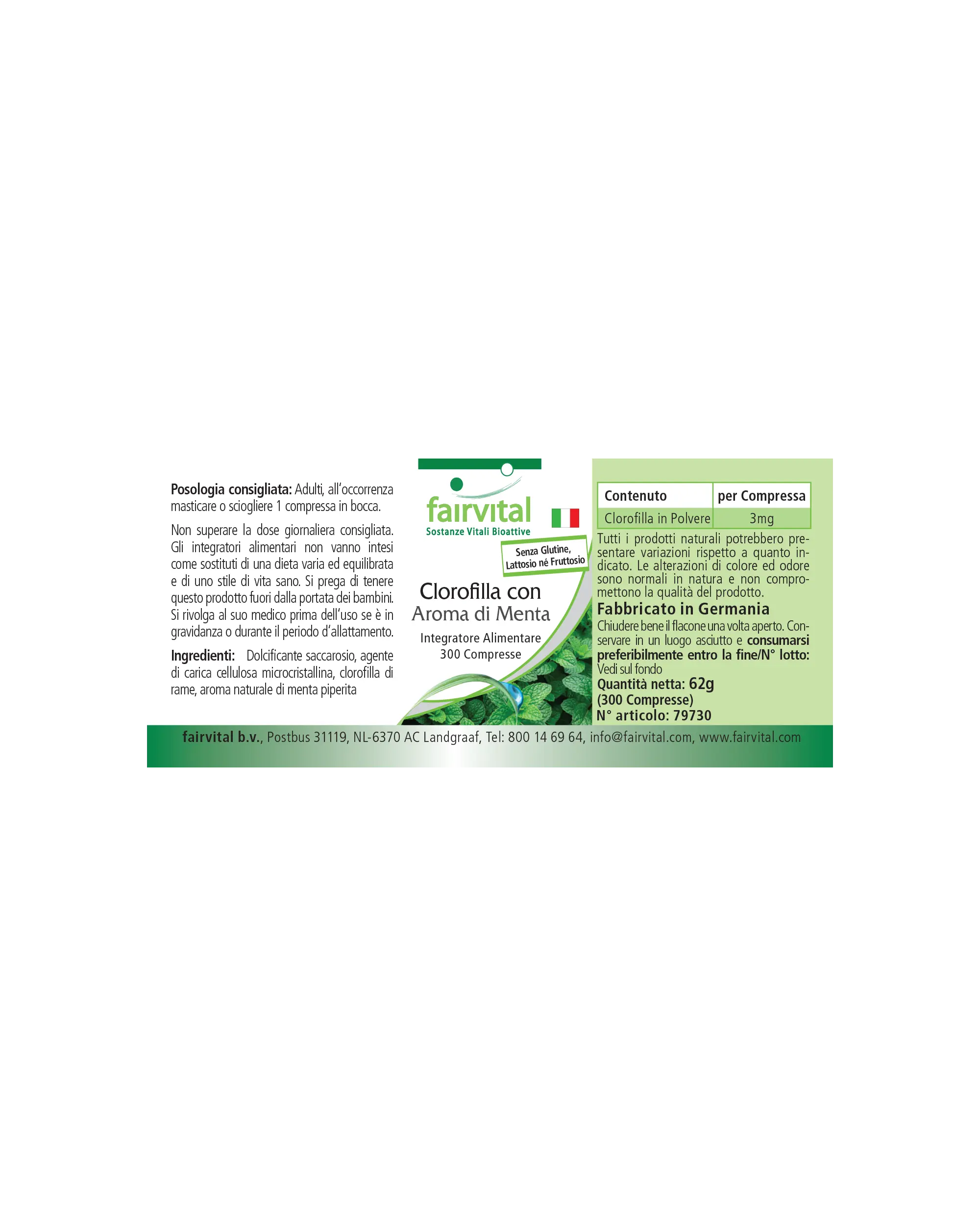 Chlorophylle avec Arôme de Menthe - 300 Comprimés à mâcher - végan | Fairvital