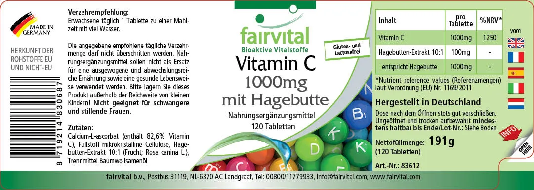 Vitamine C 1000mg avec cynorrhodon - 120 comprimés