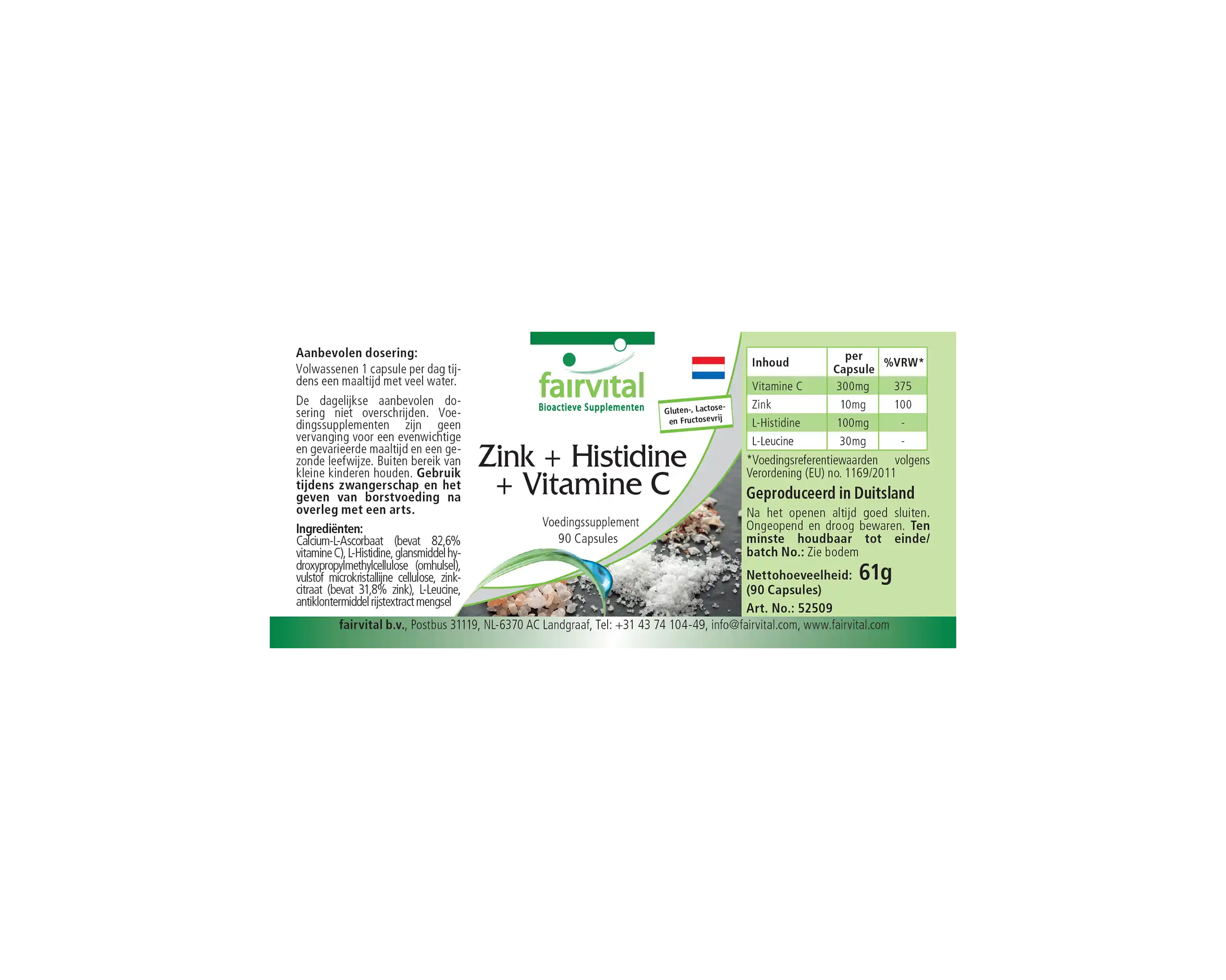 Zinc + Histidina + Vitamina C - 90 Cápsulas