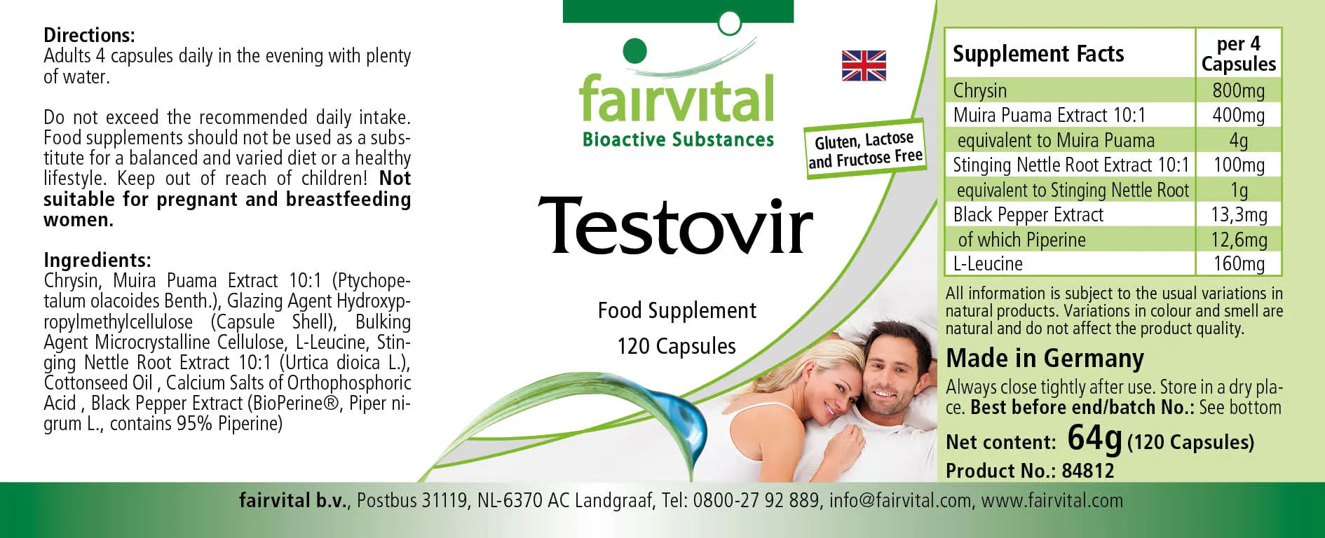 Testovir - 120 Kapseln - mit Muira Puama, Chrysin & Bioperin - Hochdosiert und Vegan | Fairvital Testovir - 120 Kapseln - mit Muira Puama, Chrysin & Bioperin - Hochdosiert und Vegan | Fairvital