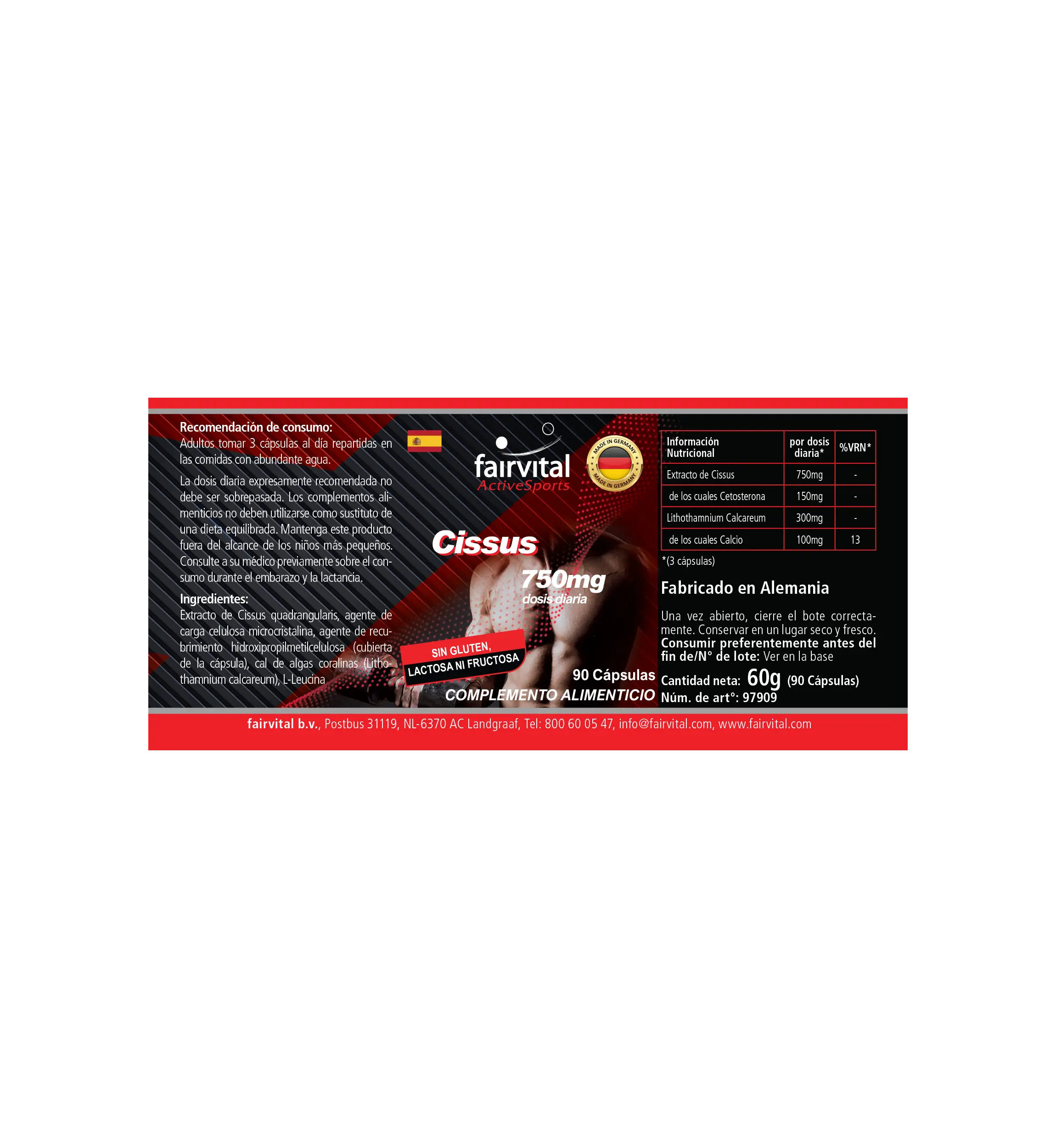 Cissus 750 mg - 90 cápsulas - Cissus Quadrangularis - con calcio - vegano | Fairvital