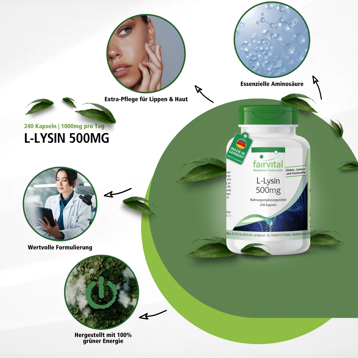 L-Lisina 500mg - 240 cápsulas - Vegana | Fairvital
