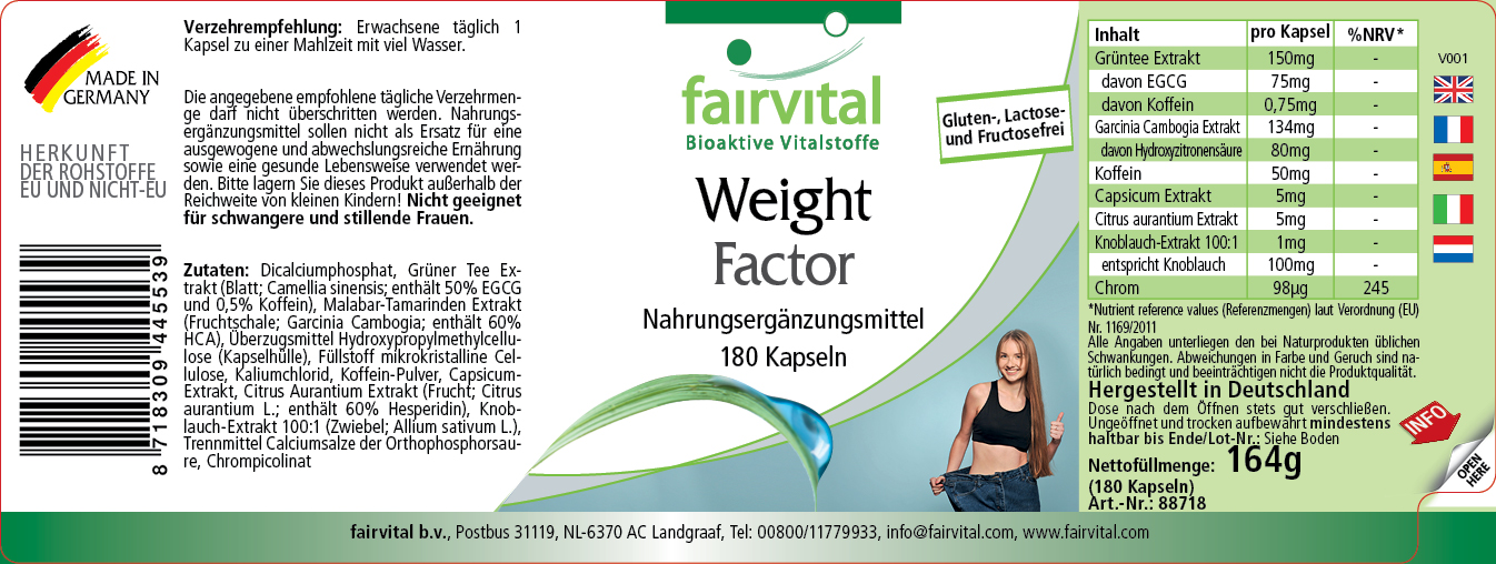 Weight Factor - 180 Kapseln - mit Chrom - für Blutzuckerspiegel - Vegan | Fairvital Weight Factor - 180 Kapseln - mit Chrom - für Blutzuckerspiegel - Vegan | Fairvital
