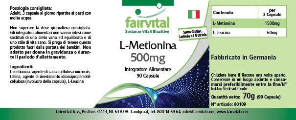L-methionine 500mg - 90 capsules