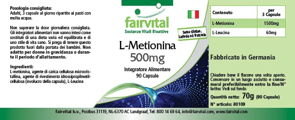L-Methionine 500mg - 90 Capsules L-Methionine 500mg - 90 Capsules