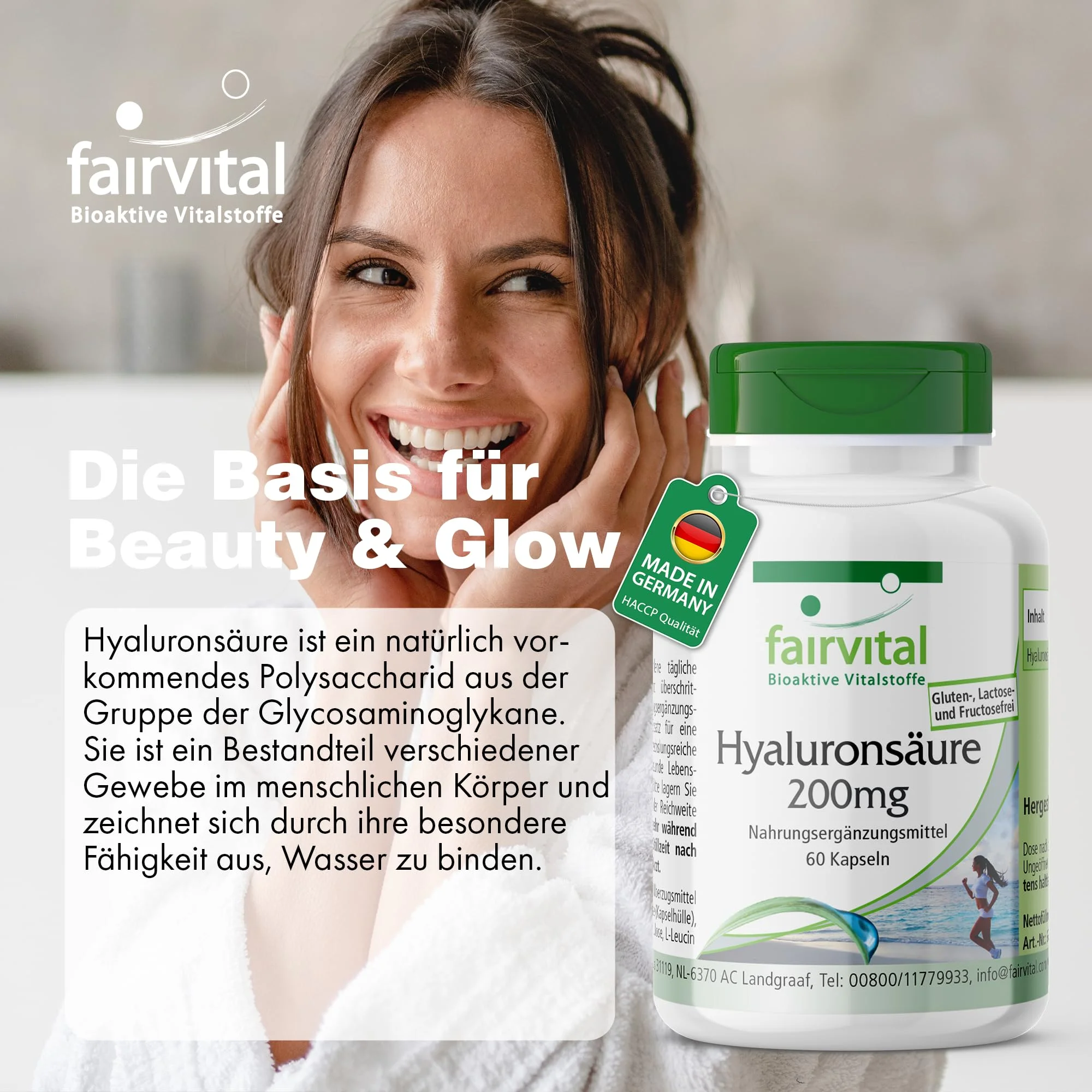 Hyaluronsäure 200mg - 60 Kapseln - Schluckfreundlich - Vegan | Fairvital