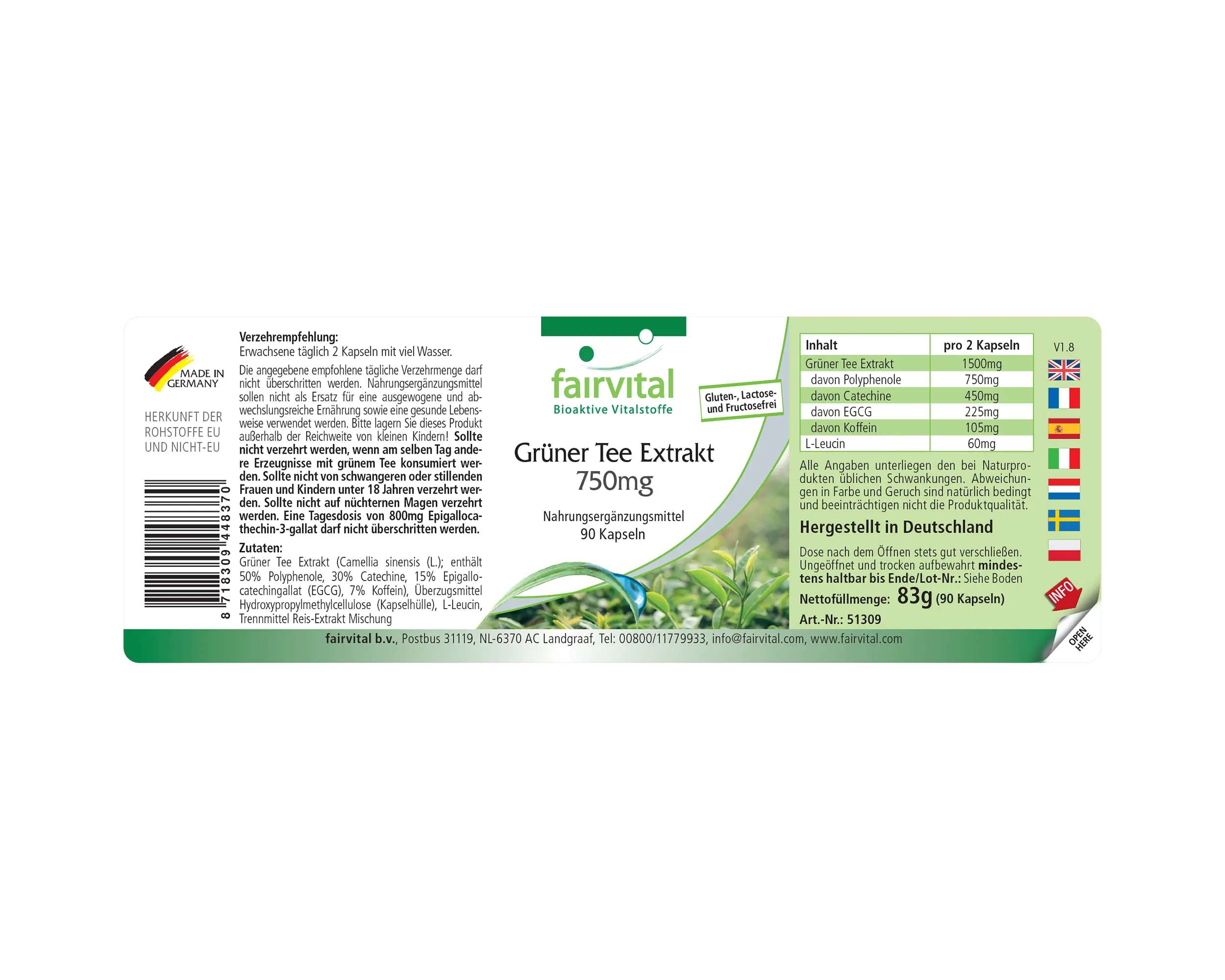 Estratto di tè verde 750 mg - 90 capsule Estratto di tè verde 750 mg - 90 capsule