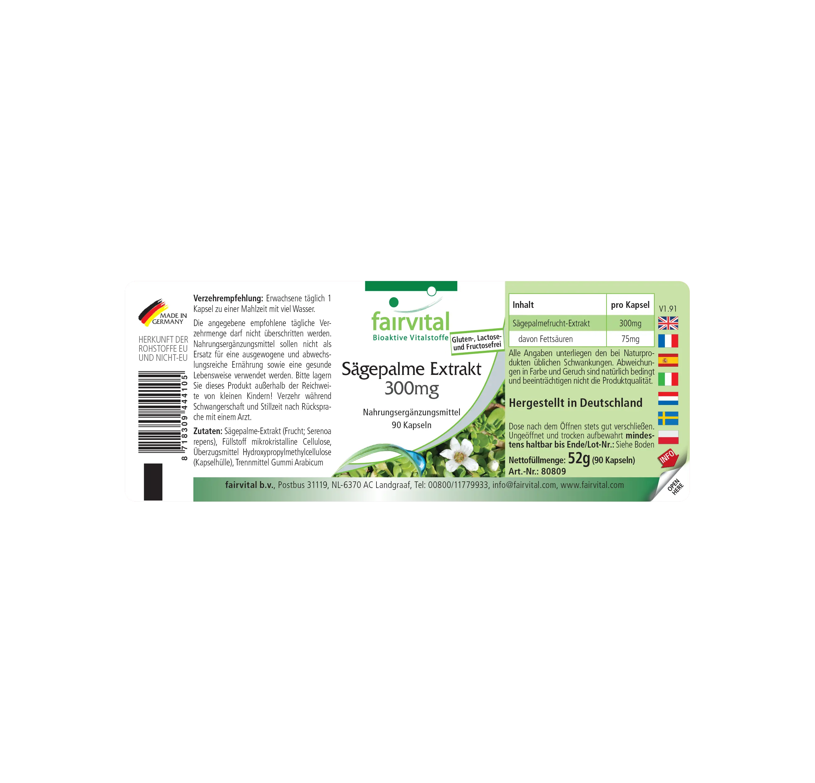 Saw Palmetto Extract 300 mg - 90 capsules - easy to swallow - with beta-sitosterol - vegan | Fairvital