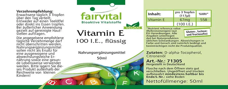 Huile de Vitamine E 100 U.I. par 3 gouttes - 50ml