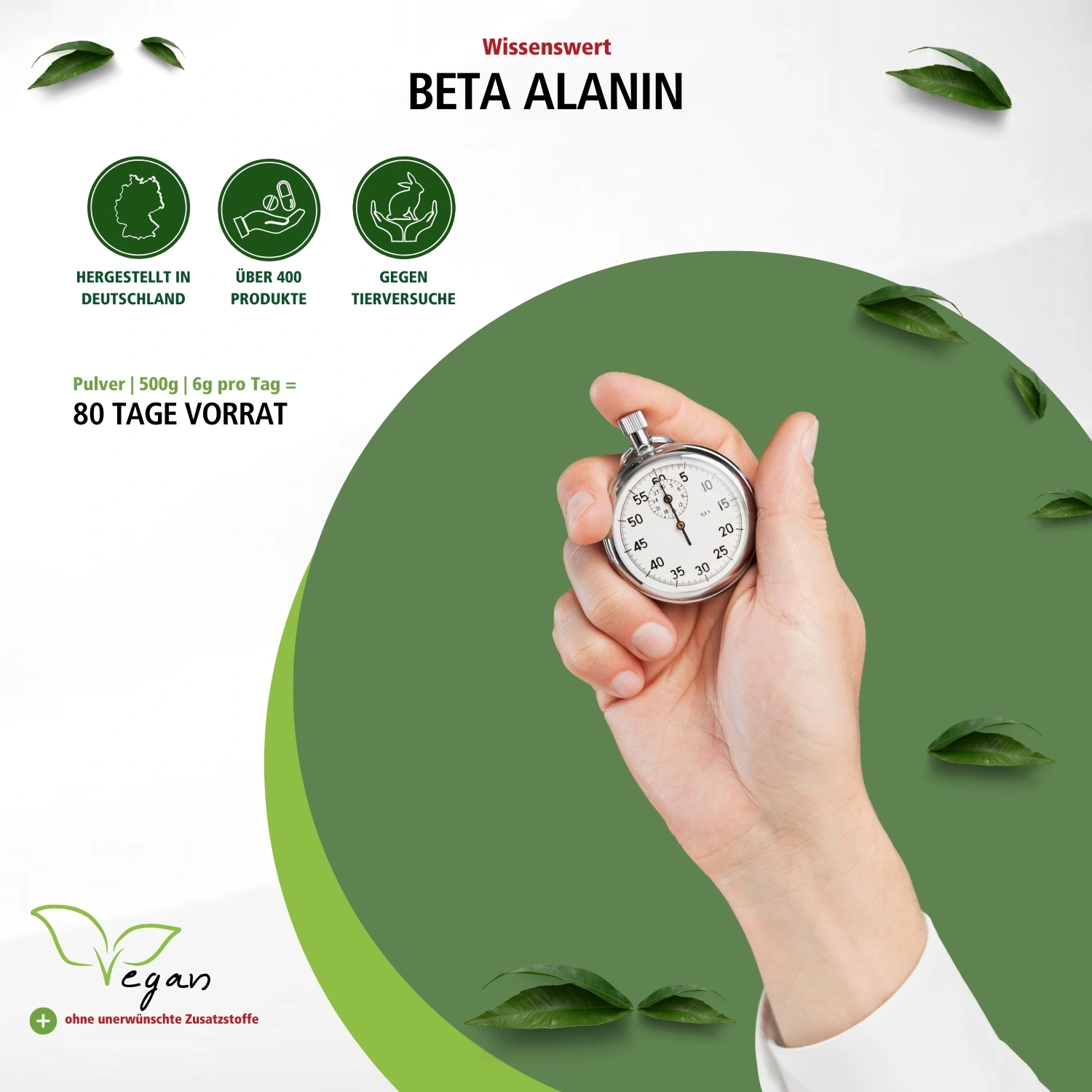 Beta-Alanin Pulver - 500g - Inklusive Dosierlöffel - hochdosiert und vegan | Fairvital