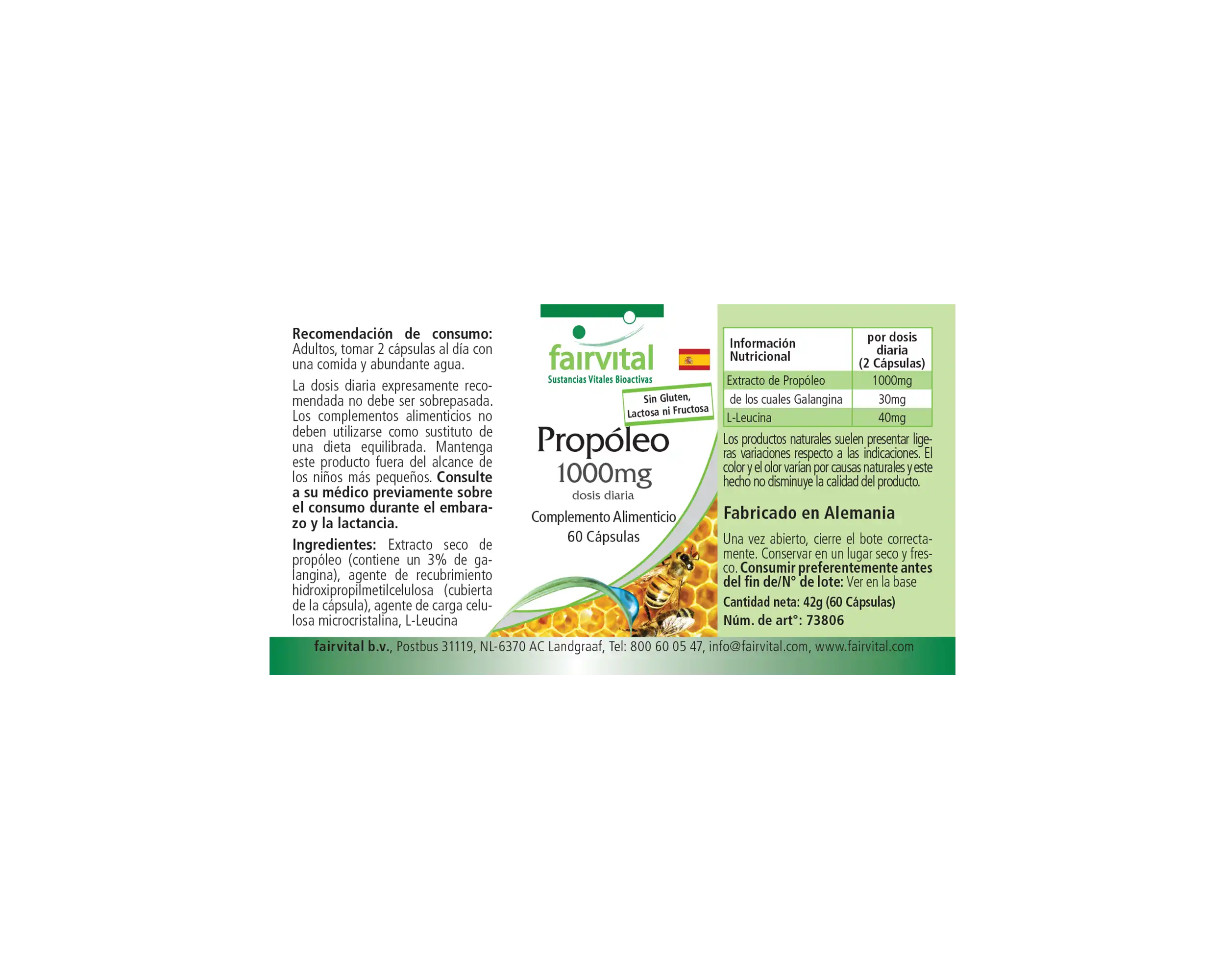 Propolis 1000mg Tagesdosis - 60 Kapseln - Natürliches Bienenharz Extrakt - Mit 3% Galangin | Fairvital