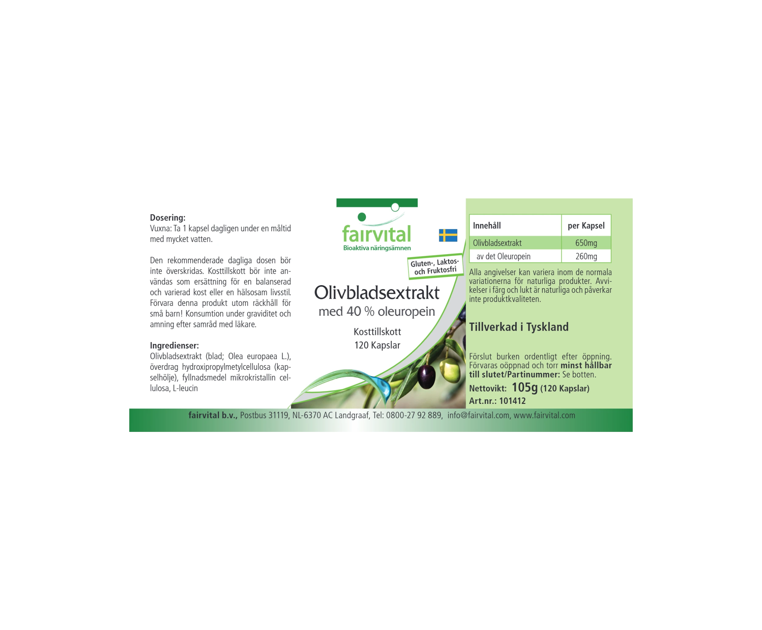 Olivenblatt-Extrakt mit 40% Oleuropein - 120 Kapseln - vegan | Fairvital