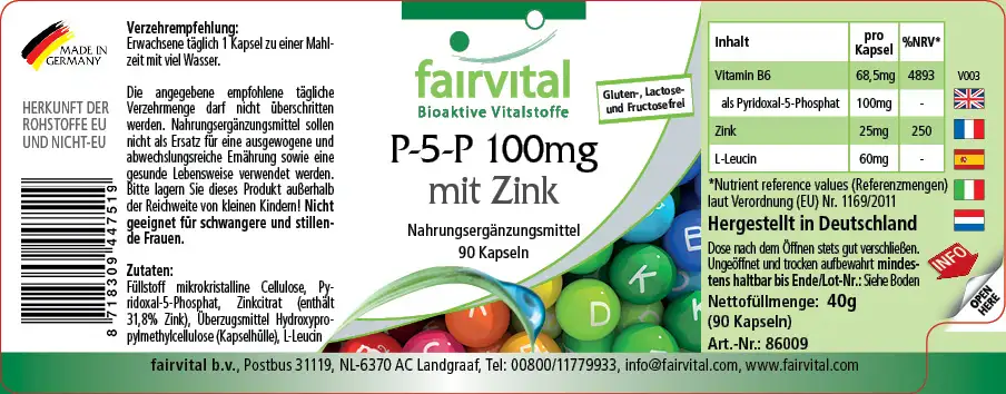 P-5-P 100mg avec zinc – vitamine B6 active – 90 gélules