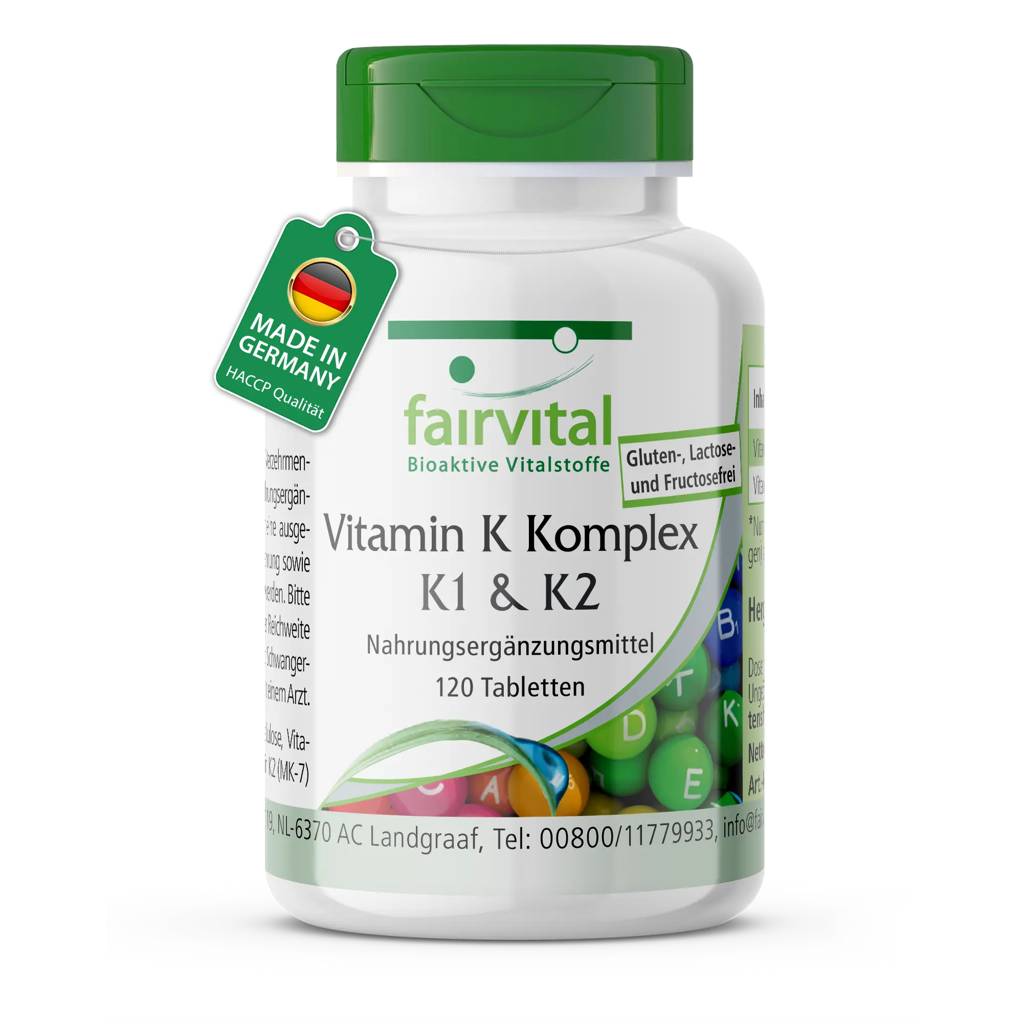Vitamin K Komplex K1 & K2 - 120 Tabletten - für Knochen & Blutgerinnung - über 100% Bedarfsabdeckung - vegan | Fairvital