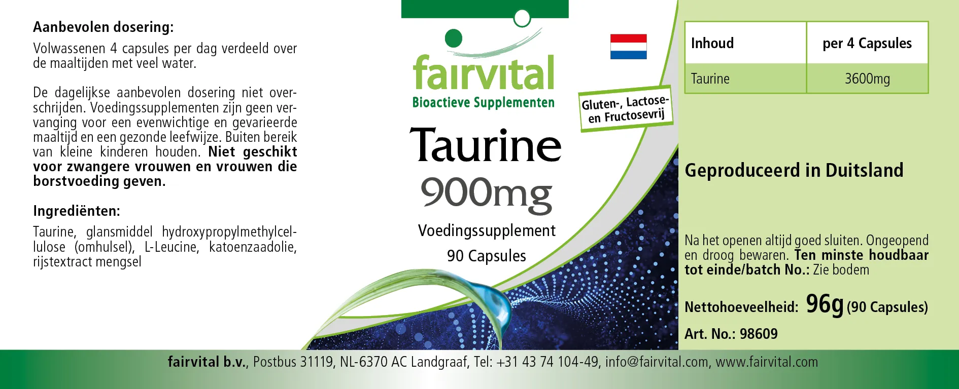 Taurin 900mg - 90 Kapseln - Hochdosiert- Vegan | Fairvital Taurin 900mg - 90 Kapseln - Hochdosiert- Vegan | Fairvital