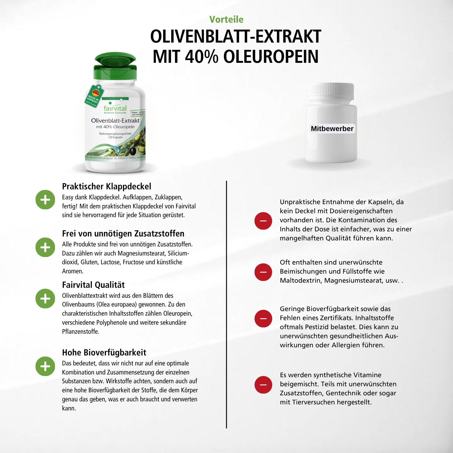 Extracto de hoja de olivo con 40% de oleuropeína - 120 cápsulas - vegano | Fairvital