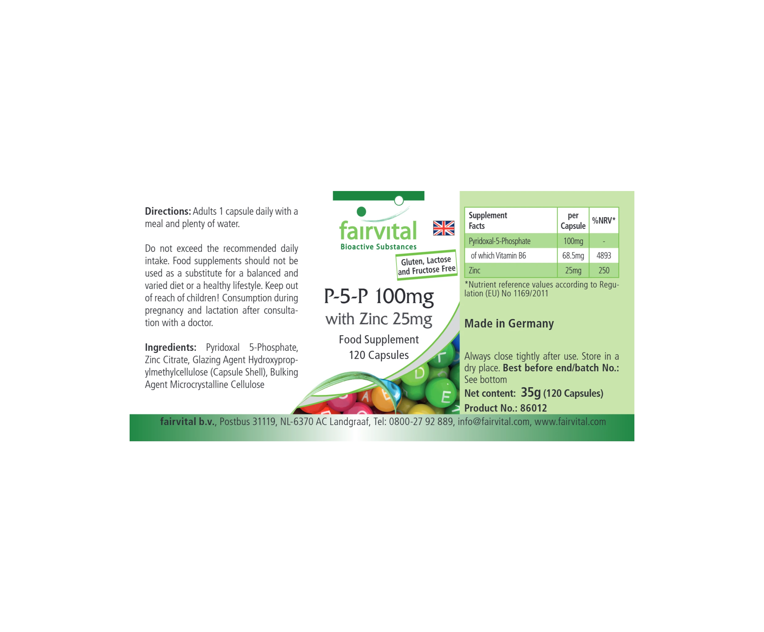 P-5-P 100mg mit Zink 25mg - 120 Kapseln - für Energie, Nervensystem uvm. - hochdosiert und vegan | Fairvital