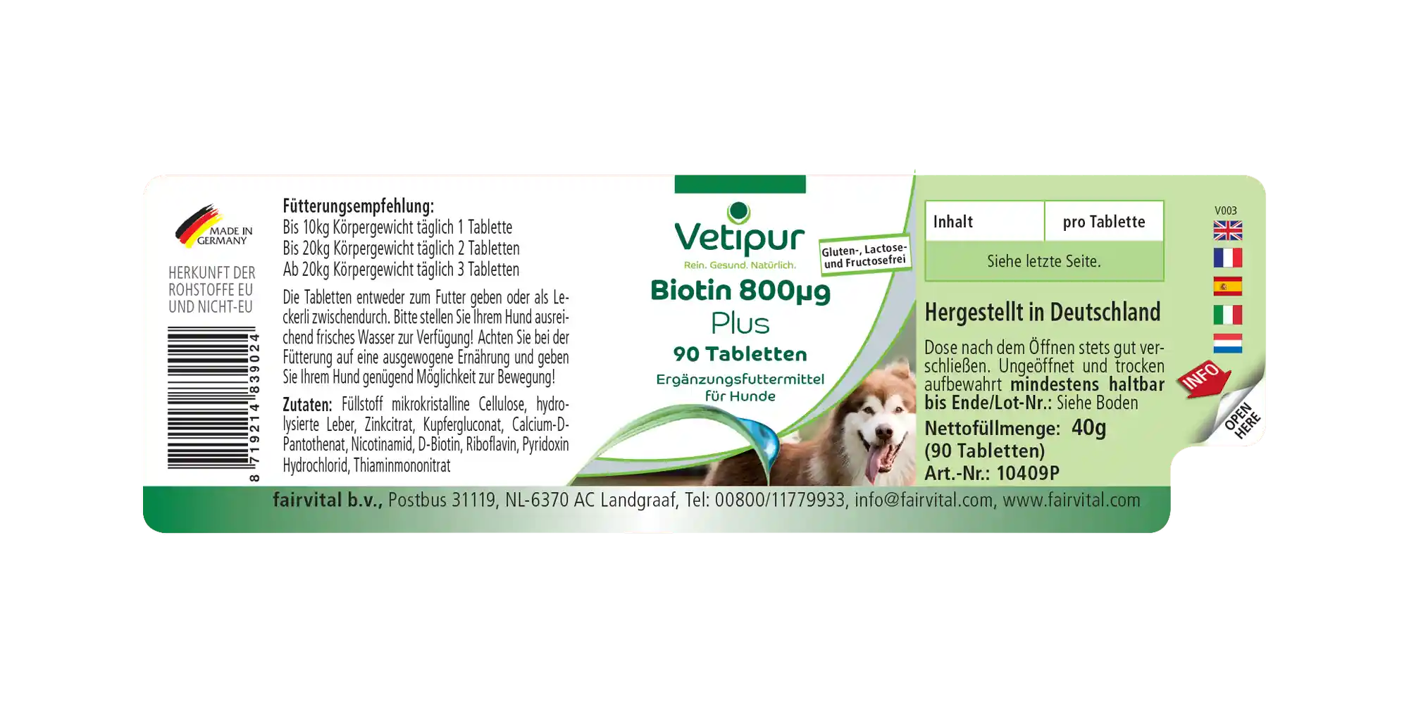 Biotin 800µg with vital substances - 90 tablets for dogs | Vetipur