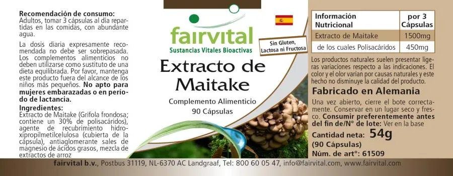 Maitake Extrakt - 90 Kapseln - Grifola frondosa - 30% Polysaccharide - Hochdosiert und Vegan | Fairvital Maitake Extrakt - 90 Kapseln - Grifola frondosa - 30% Polysaccharide - Hochdosiert und Vegan | Fairvital